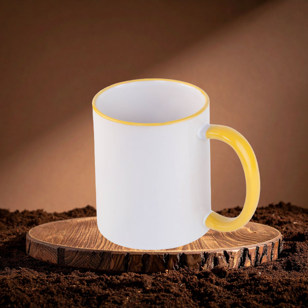 11oz Yellow Rim Mug – Custom Printed