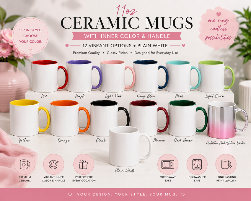 11oz Coloured Inner Mug – Custom Printed