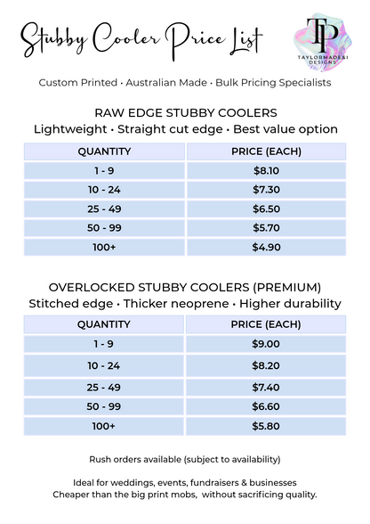 Overlocked Stubby Cooler – Custom Printed